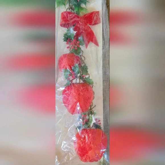 NOS Vintage Flocked Apples Poinsettia Christmas Decoration British Hong Kong - Picture 3 of 5